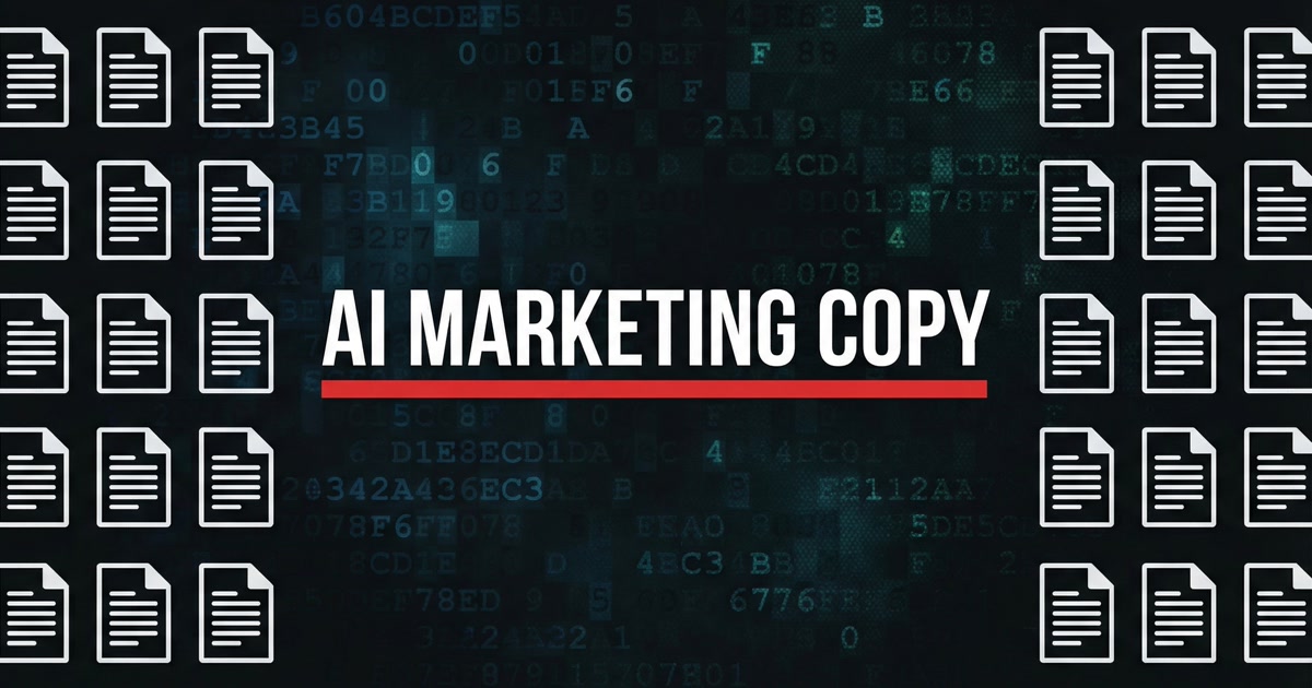 Featured blog image about why AI-generated marketing copy alone does not create strategic differentiation.