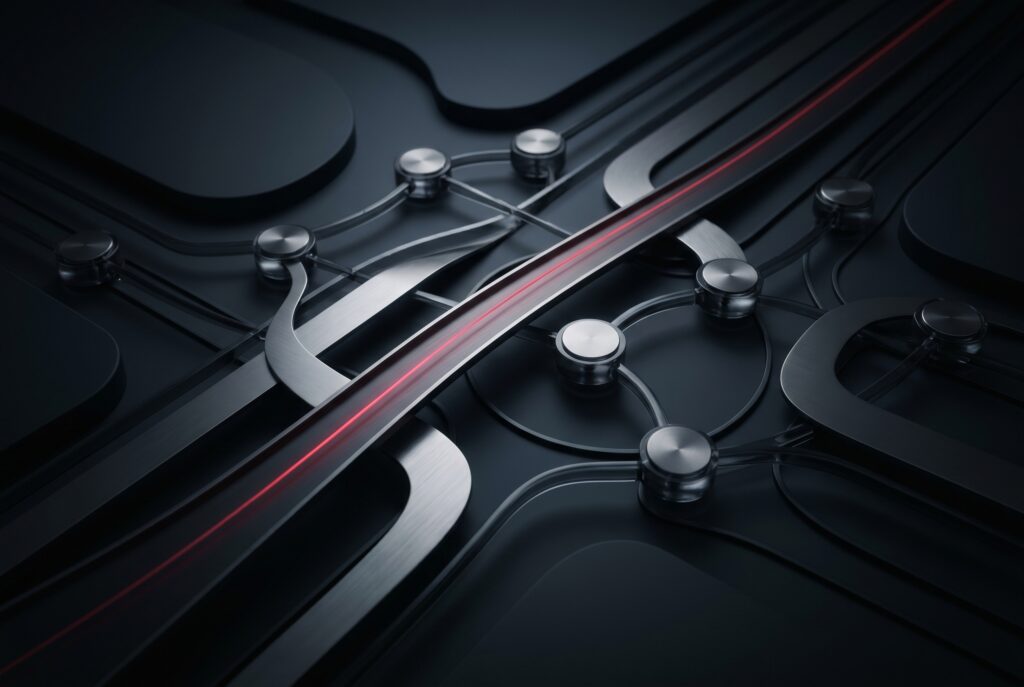 Editorial-style abstract image representing alignment across teams, systems, and workflows for enterprise AI adoption.